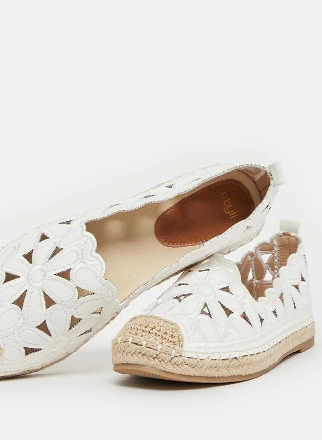 Styli Embroidered Cut Out Espadrille Shoes