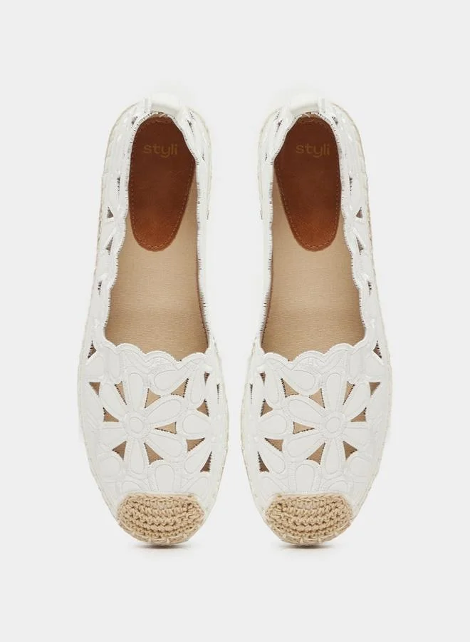 Styli Embroidered Cut Out Espadrille Shoes