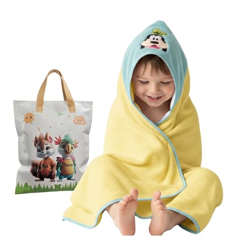 PAX PARROT Ultra-Soft Baby Hooded Towel – 100% Cotton Wrap Your Little one in Softness and Joy, Hypoallergenic & Super Absorbent Bath Wrap for Newborns & Toddlers | Cute Animal Design,(0-5Years) (Yellow & BLue) - Image 1