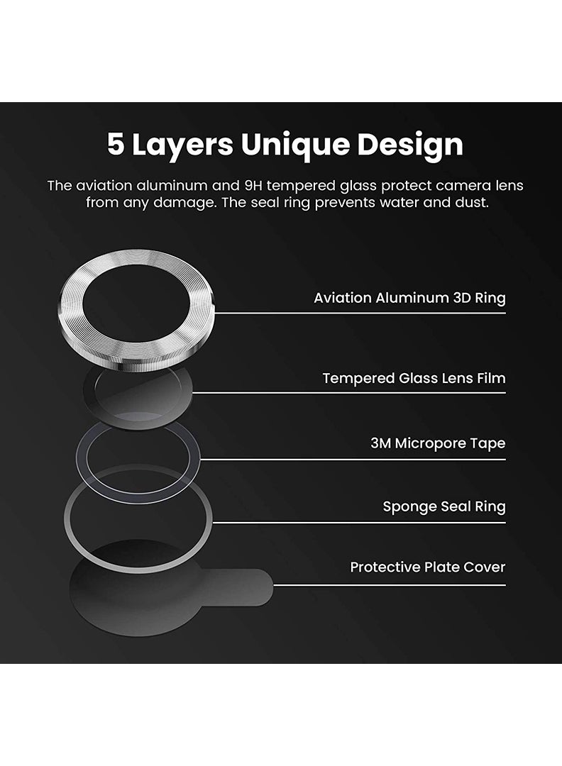 Theodor iPhone 13 Pro/ 13 Pro Max 3 Pcs Camera Lens Protector With 9H Tempered HD Glass Camera Cover Anti Scratch Aluminum Alloy Camera Ring, Silver - Image 3