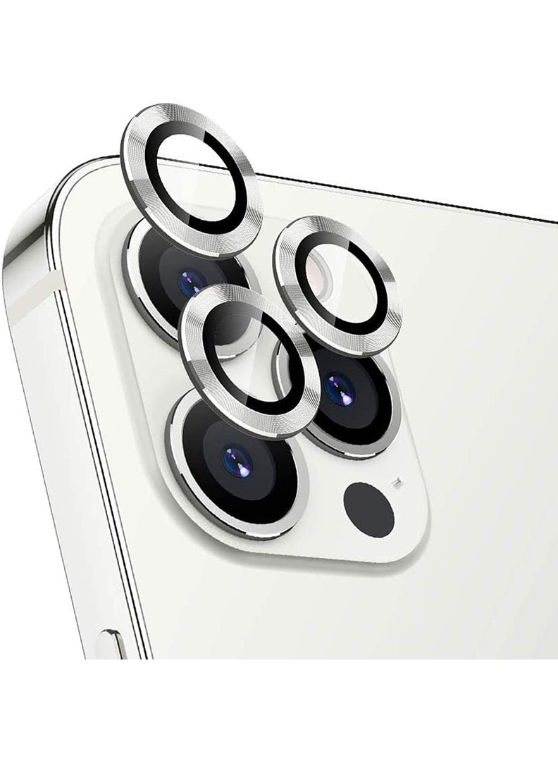 Theodor iPhone 13 Pro/ 13 Pro Max 3 Pcs Camera Lens Protector With 9H Tempered HD Glass Camera Cover Anti Scratch Aluminum Alloy Camera Ring, Silver - Image 1