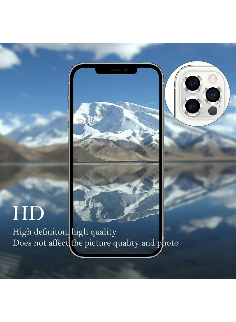 Theodor iPhone 13 Pro/ 13 Pro Max 3 Pcs Camera Lens Protector With 9H Tempered HD Glass Camera Cover Anti Scratch Aluminum Alloy Camera Ring, Silver - Image 5