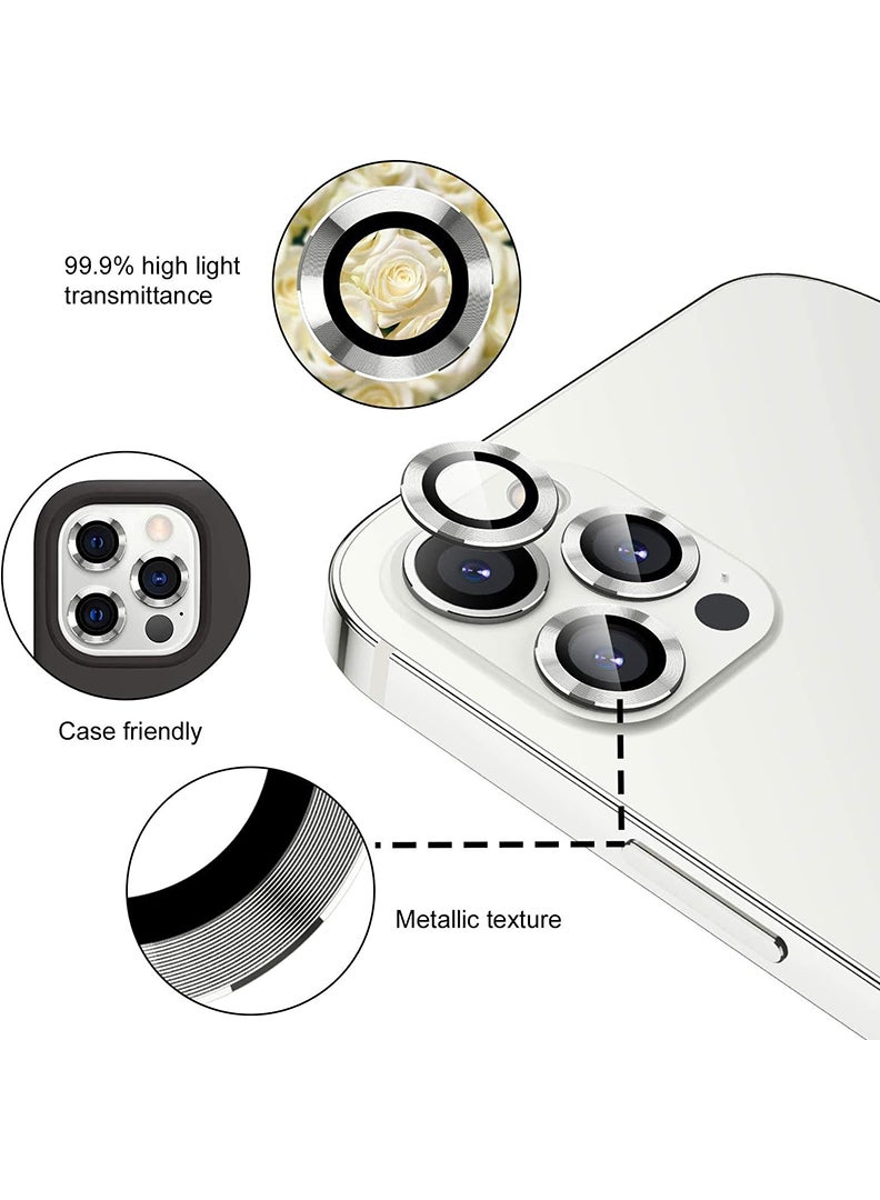 Theodor iPhone 13 Pro/ 13 Pro Max 3 Pcs Camera Lens Protector With 9H Tempered HD Glass Camera Cover Anti Scratch Aluminum Alloy Camera Ring, Silver - Image 2