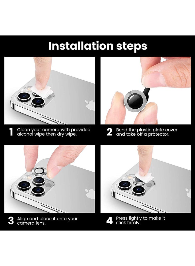 Theodor iPhone 13 Pro/ 13 Pro Max 3 Pcs Camera Lens Protector With 9H Tempered HD Glass Camera Cover Anti Scratch Aluminum Alloy Camera Ring, Silver - Image 4