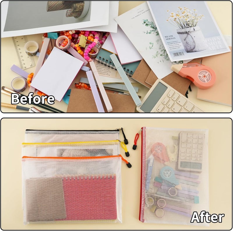 EOOUT 72pcs Mesh Zipper Pouch, A4 Size, 12 Colors Zipper Bags for Organizing Storage, Waterproof Puzzle Bag, Zipper File Bags for Board Games and School Office Supplies - Image 4