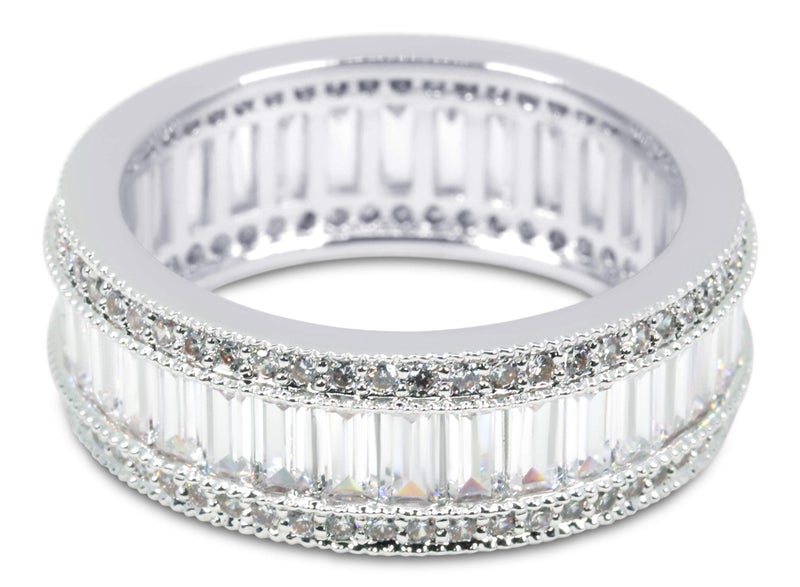 Savlano 18K Gold Plated Cubic Zirconia 8MM Emerald Cut Eternity Lustrous Ring Band for Women (5) - Image 2