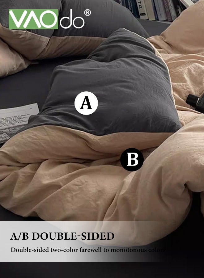VAOdo 4PCS Skin Friendly Bedding Set, Shrinkage and Fade Resistant Comforter Set, Soft Microfiber Duvet Cover Set for All Season, Including 200*230CM Fitted Sheet with Elastic Band, 180*200CM Duvet Cover, 48*74CM*2 Pillowcases - Image 3
