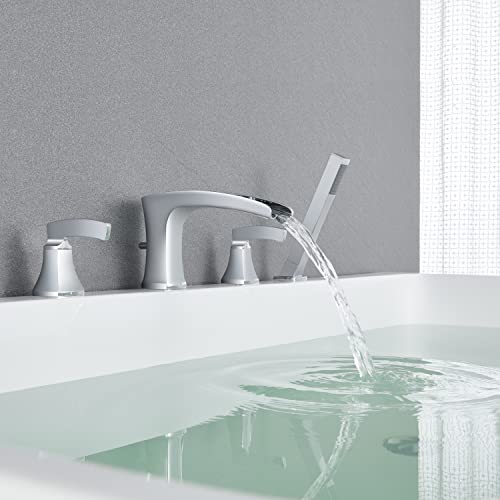 Artiqua Tub Filler Roman Waterfall Tub Faucet Chrome Deck Mount Bathtub Faucets 4 Hole Brass Bathroom Faucets with Hand Shower - Image 3