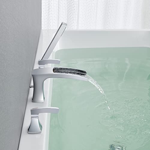 Artiqua Tub Filler Roman Waterfall Tub Faucet Chrome Deck Mount Bathtub Faucets 4 Hole Brass Bathroom Faucets with Hand Shower - Image 5