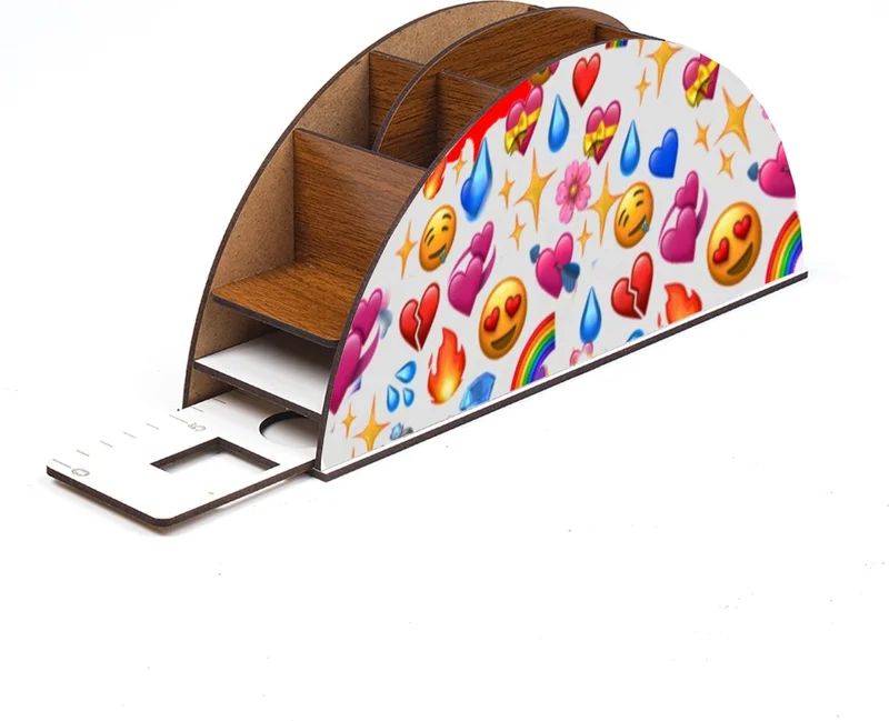Notpa Wooden Colorful Emoji Rainbow Ruled Desktop Pencil Holder Box Organizer for Kids GK84