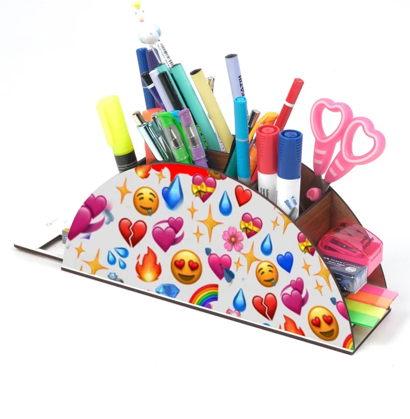 Notpa Wooden Colorful Emoji Rainbow Ruled Desktop Pencil Holder Box Organizer for Kids GK84