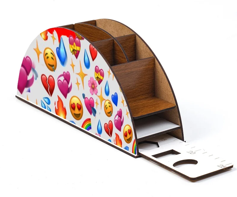 Notpa Wooden Colorful Emoji Rainbow Ruled Desktop Pencil Holder Box Organizer for Kids GK84