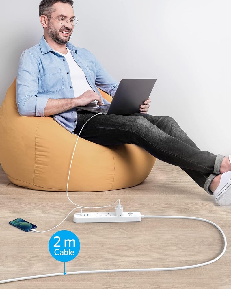 Anker Individual & group usable A9136K21 Power Extend 3 Way Extension Strip, Cable - White Simple multi-feature universal build - Image 5