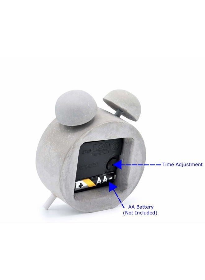 Driini Concrete Twin Bell Desk and Table Clock - Battery Operated with Precise Silent Sweep Movement. Perfect Small Clock for Guest Room, Bathroom, Living Room or Office. - Image 3
