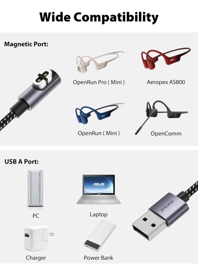 Charging Cable for Shokz, (4FT+6.6FT) 2-Pack Nylon Braided USB A Cord Compatible with AfterShokz Aeropex AS800/ Shokz OpenRun Pro/OpenRun/OpenRun Mini/OpenComm Shokz Charger Replacement