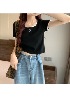 Generic Chic Embroidered Love Tee Womens Slim Fit Crop Top Grey  - Image 2