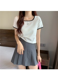 Generic Chic Embroidered Love Tee Womens Slim Fit Crop Top Grey  - Image 4