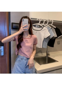 Generic Chic Embroidered Love Tee Womens Slim Fit Crop Top Grey  - Image 3