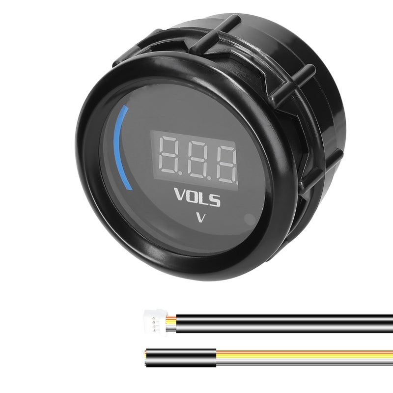 مقياس الجهد الكهربائي 52 مم، مقياس الجهد للسيارة، مقياس رقمي للسيارة مع شاشة LED 8-18 فولت مع وظيفة التنبيه للسيارات والشاحنات والدراجات النارية - Image 1