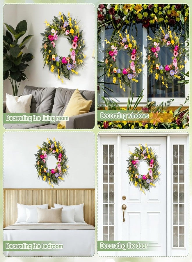 Ovveroche 20 Inch Spring Summer Wreath for Front Door Outside, Floral Door Wreath Included Peony Tulips Wildflower Lavender for All Season Indoor Outdoor Farmhouse Porch Wall Window Decor - Image 5