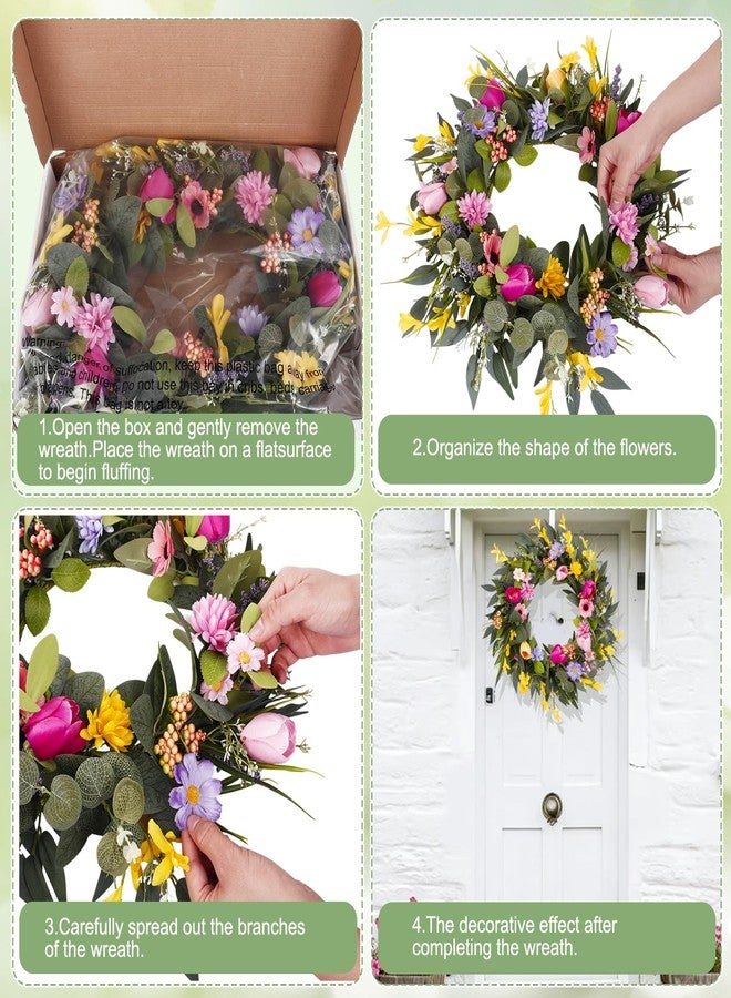 Ovveroche 20 Inch Spring Summer Wreath for Front Door Outside, Floral Door Wreath Included Peony Tulips Wildflower Lavender for All Season Indoor Outdoor Farmhouse Porch Wall Window Decor - Image 3