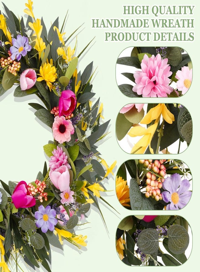 Ovveroche 20 Inch Spring Summer Wreath for Front Door Outside, Floral Door Wreath Included Peony Tulips Wildflower Lavender for All Season Indoor Outdoor Farmhouse Porch Wall Window Decor - Image 4