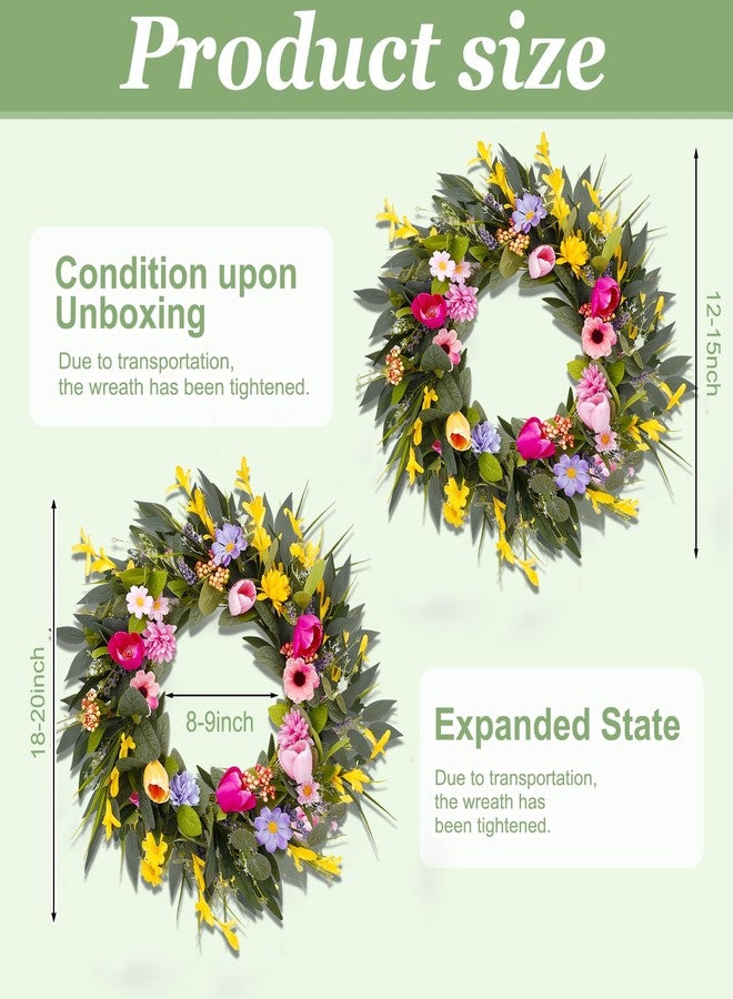 Ovveroche 20 Inch Spring Summer Wreath for Front Door Outside, Floral Door Wreath Included Peony Tulips Wildflower Lavender for All Season Indoor Outdoor Farmhouse Porch Wall Window Decor - Image 2