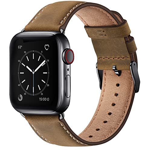 SUNFWR Leather Bands Compatible with Apple Watch Band 49mm 45mm 44mm 42mm for Men Women, Top Grain Genuine Leather Replacement Strap for iWatch Ultra 2, Ultra, SE2, SE, Series 9 8 7 6 5 4 3 2 1 - Image 1