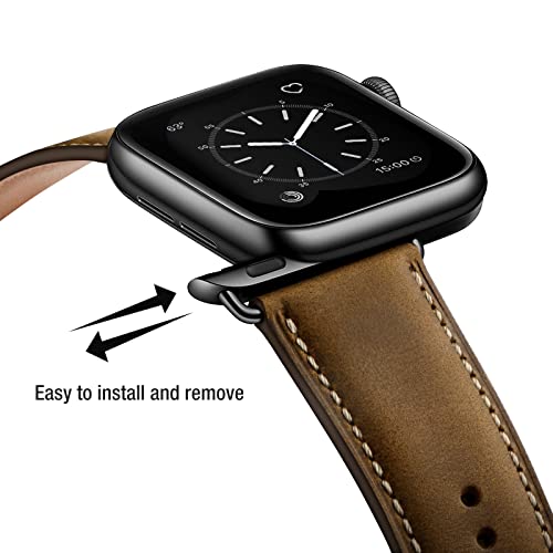 SUNFWR Leather Bands Compatible with Apple Watch Band 49mm 45mm 44mm 42mm for Men Women, Top Grain Genuine Leather Replacement Strap for iWatch Ultra 2, Ultra, SE2, SE, Series 9 8 7 6 5 4 3 2 1 - Image 4