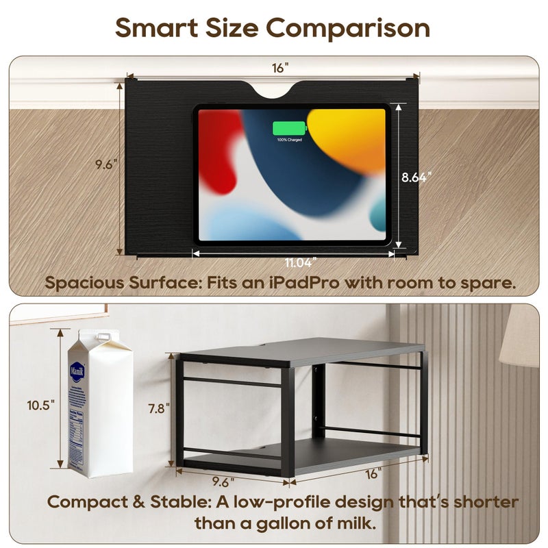 NANAGIFTREE Floating Nightstand Set of 2, Wood Bedside Shelf Wall Mounted Nightstand, Floating Bedside Table for Bedroom, Living Room, Bathroom, Kitchen, Office (Black) - Image 3