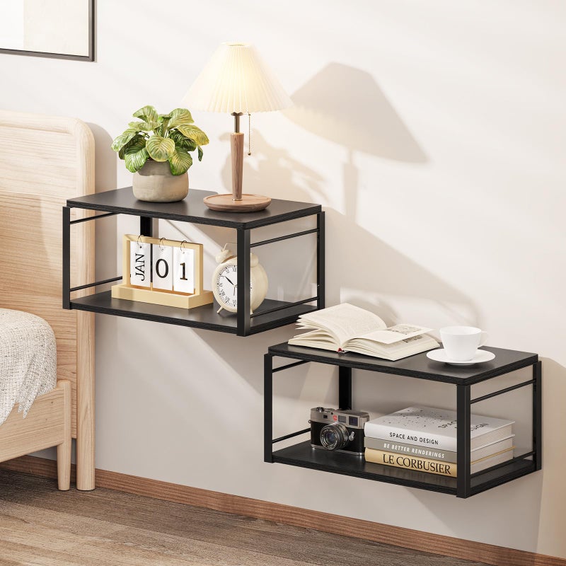 NANAGIFTREE Floating Nightstand Set of 2, Wood Bedside Shelf Wall Mounted Nightstand, Floating Bedside Table for Bedroom, Living Room, Bathroom, Kitchen, Office (Black) - Image 1