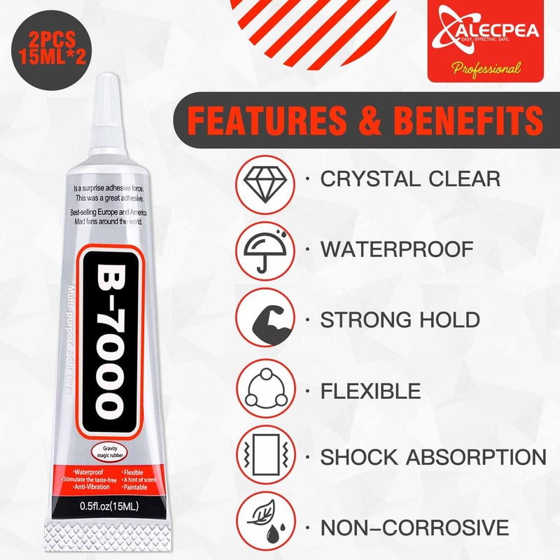 ALECPEA B-7000 Craft Glue for Jewelry Making - 15ml/0.5oz (2 Pack) - Multi-Function B-7000 Super Adhesive Glues Liquid Fusion Glue for Rhinestones Crafts, Clothes Shoes, Fabric, Jewelry Making, Cell Phones - Image 3