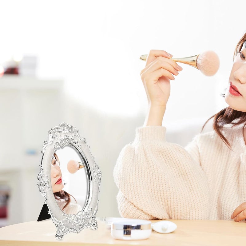 TIDTALEO European Style 7-inch Metal Makeup Mirror Silver Vanity Desktop Cosmetic Mirror for Daily Use and Tabletop Decoration - Image 5