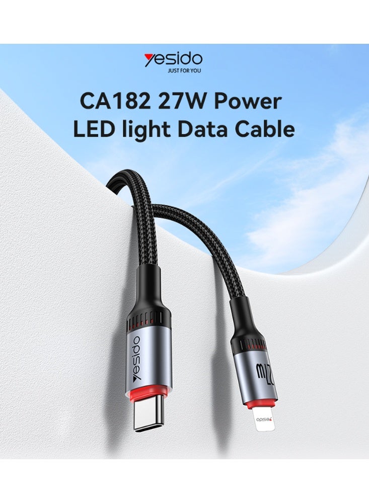 يسيدو كابل Yesido CA182 من Type-C إلى Lightning للشحن السريع (PD) بقوة 27 واط، بطول 2 متر ومغلف بجديلة من النايلون، متوافق مع أجهزة iPhone وiPad وأجهزة Lightning. - Image 2