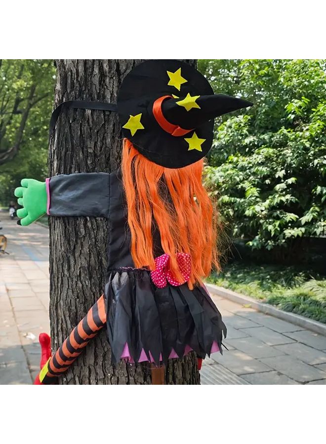 Tangerine Halloween Witch Broom Tree Climbing Horror Prop Outdoor Hanging Decoration - Image 1