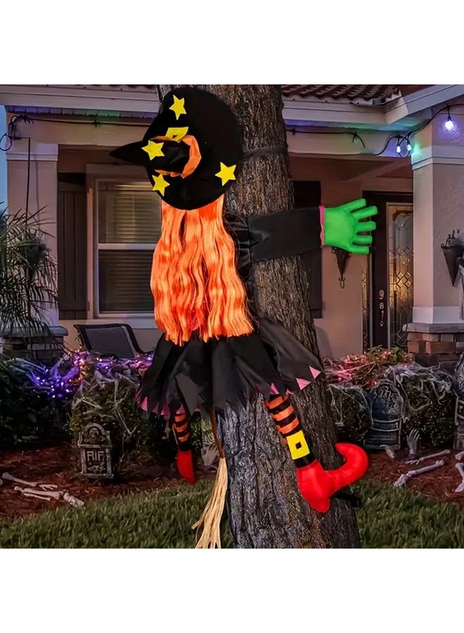 Tangerine Halloween Witch Broom Tree Climbing Horror Prop Outdoor Hanging Decoration - Image 2