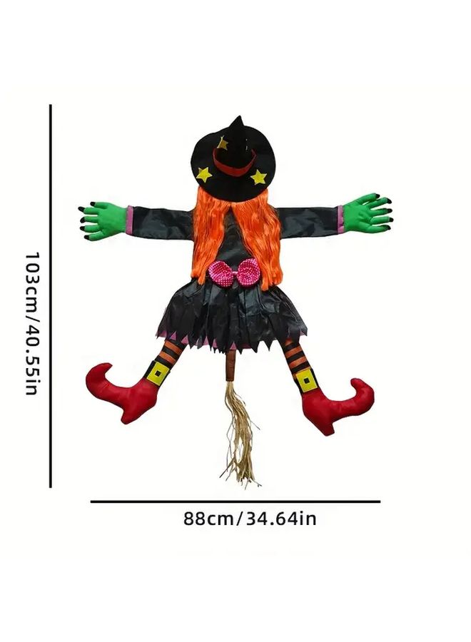 Tangerine Halloween Witch Broom Tree Climbing Horror Prop Outdoor Hanging Decoration - Image 3