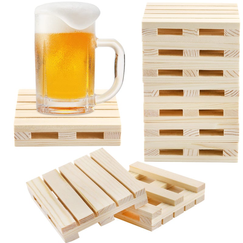 Lyellfe Set of 10 Wood Coasters 4 Inch Rustic Mini Pallet Coasters for Coffee Table Absorbent Insulated Coaster for Hot Cold Beverage Drink Table Protection Crafts Wine Beer