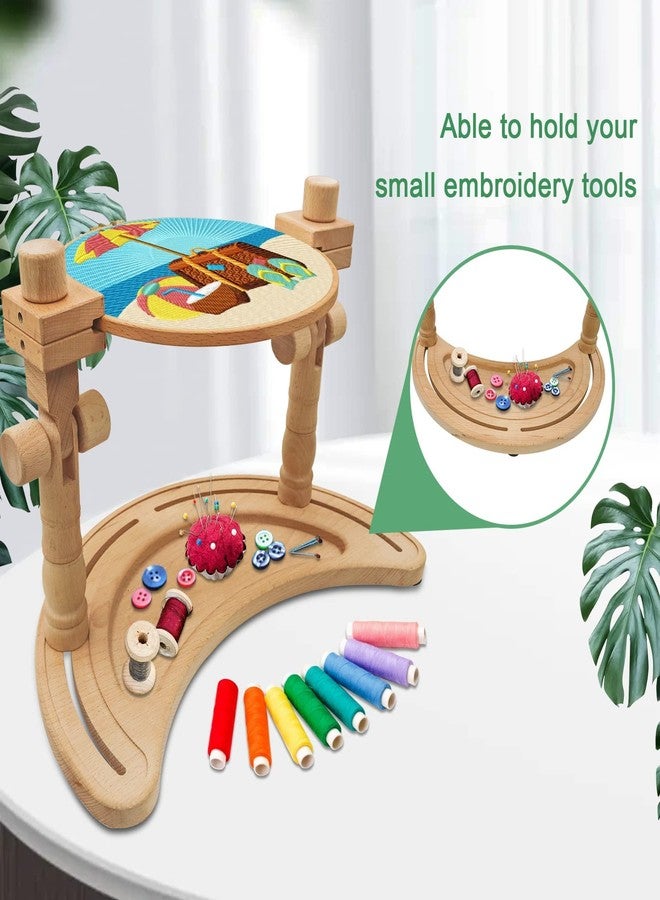 GuoFa Adjustable Embroidery Hoop Stand - Rotatable Wooden Cross Stitch, Needlepoint & Punch Needle Holder for DIY Sewing - Image 5
