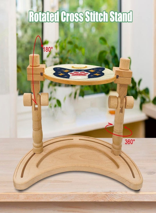 GuoFa Adjustable Embroidery Hoop Stand - Rotatable Wooden Cross Stitch, Needlepoint & Punch Needle Holder for DIY Sewing - Image 3