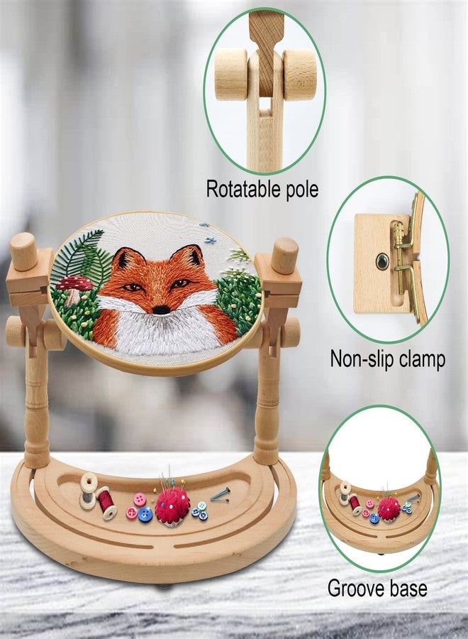 GuoFa Adjustable Embroidery Hoop Stand - Rotatable Wooden Cross Stitch, Needlepoint & Punch Needle Holder for DIY Sewing - Image 2