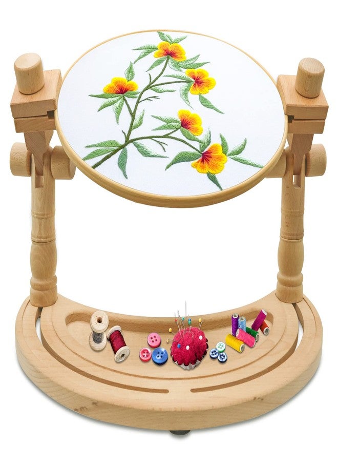 GuoFa Adjustable Embroidery Hoop Stand - Rotatable Wooden Cross Stitch, Needlepoint & Punch Needle Holder for DIY Sewing - Image 1