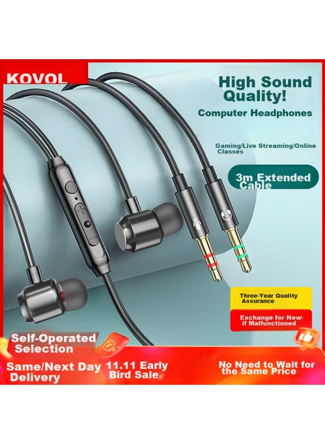 Kovol Wired In-ear Computer Headphones With Microphone, Dual-port Plug For Desktop And Laptop, Two-in Voice And Gaming Headset For - Image 1