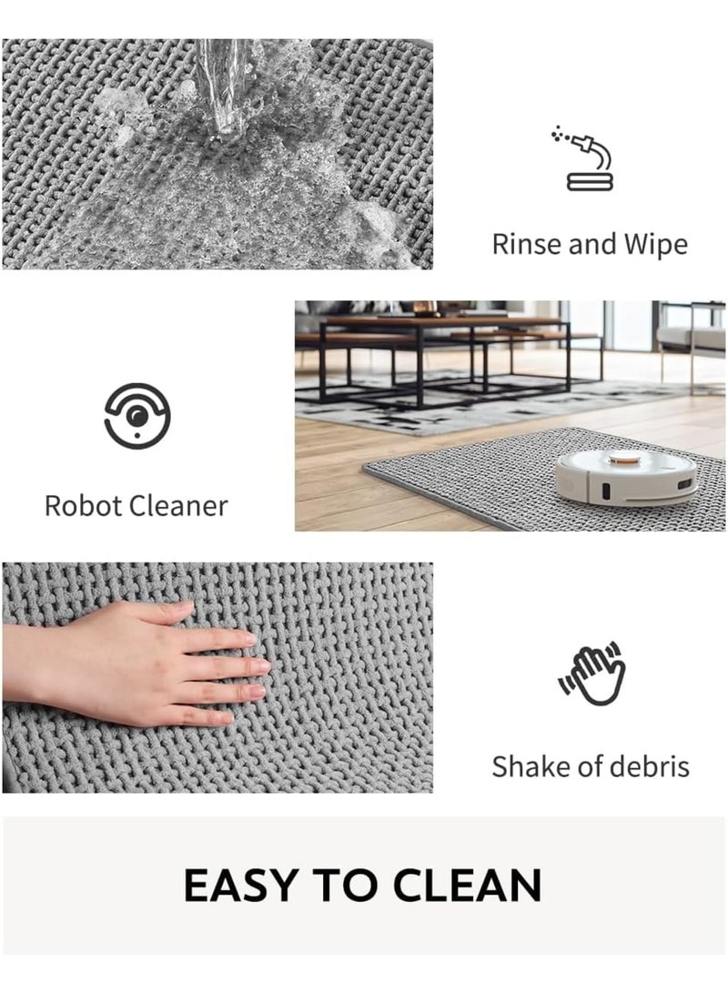 Zikra Chenille Bath Mat, Super Absorbent Thick Bath Mat, Rubber Backing Bathroom Rugs, Machine Washable Quick Dry Bordered Waffle Bath Mat for Beside Tub, Bathroom Floor, Vanity, Grey