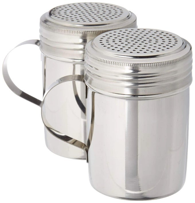 STAINLESS STEEL VERSATILE DREDGE SHAKER SALT SUGAR SHAKERS 10 OZ EACH SET OF 2