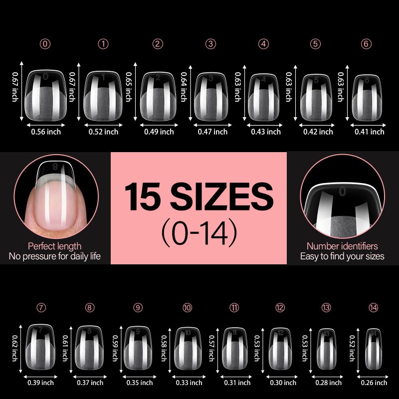 AILLSA Short Square Round Fake Nail Tips 240Pcs Soft Nail Gel Tips Pre-Shaped Acrylic Nail Tips, Half Matte Full Cover Press on False Tips for Nail Extension Home DIY 15 Sizes Gelly Tips - Image 5