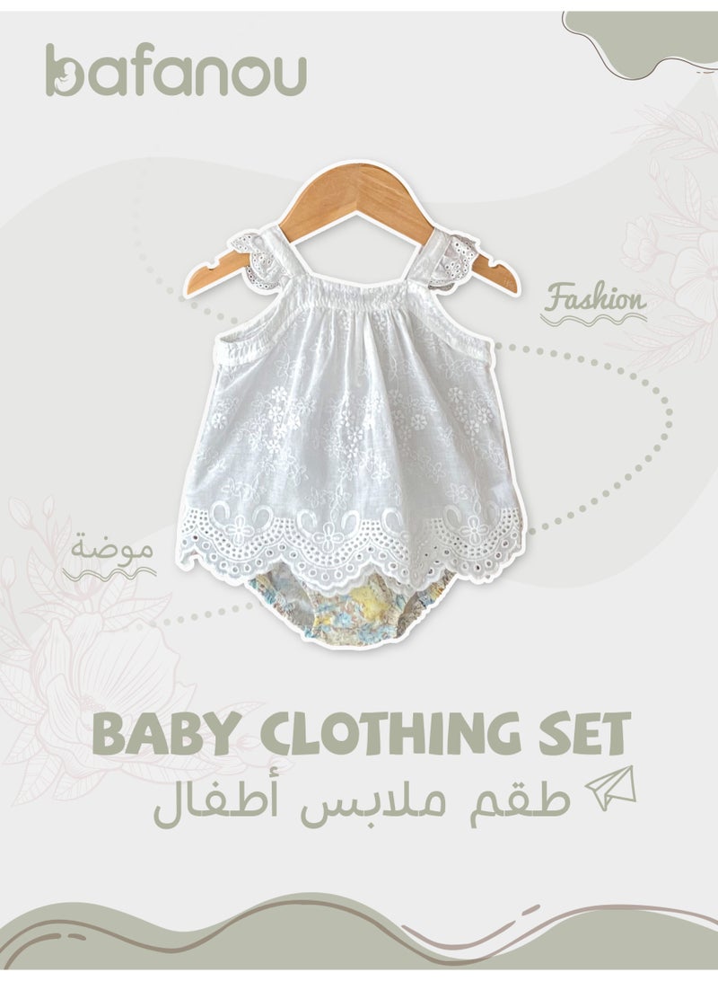 Bafanou Summer Infant Girls Clothing Sets Baby 100% Cotton Fly Sleeve Camisole Top  - Image 1