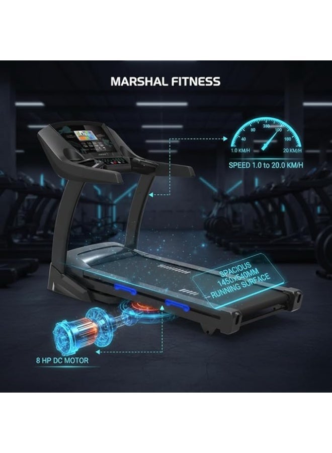 Marshal Fitness 8HP DC Compact Treadmill – 20% Auto Incline, 1–20 km/h Speed, LCD Display, Home Fitness Running Machine - Image 2
