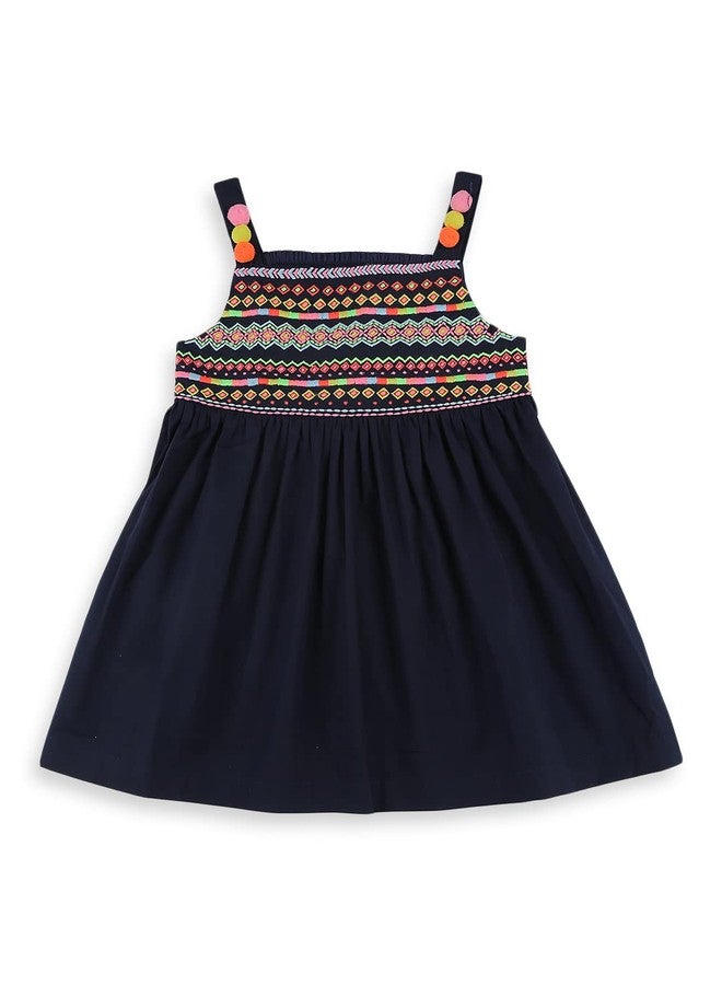 Nautinati Girls A-line Print Strap Sleeve Cotton Dress | Age 0-3Years Navy - Image 1