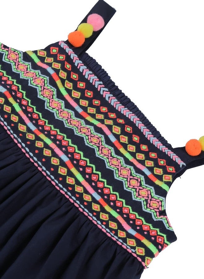 Nautinati Girls A-line Print Strap Sleeve Cotton Dress | Age 0-3Years Navy - Image 3